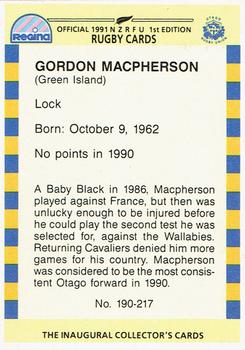 1991 Regina NZRFU 1st Edition #190 Gordon Macpherson Back